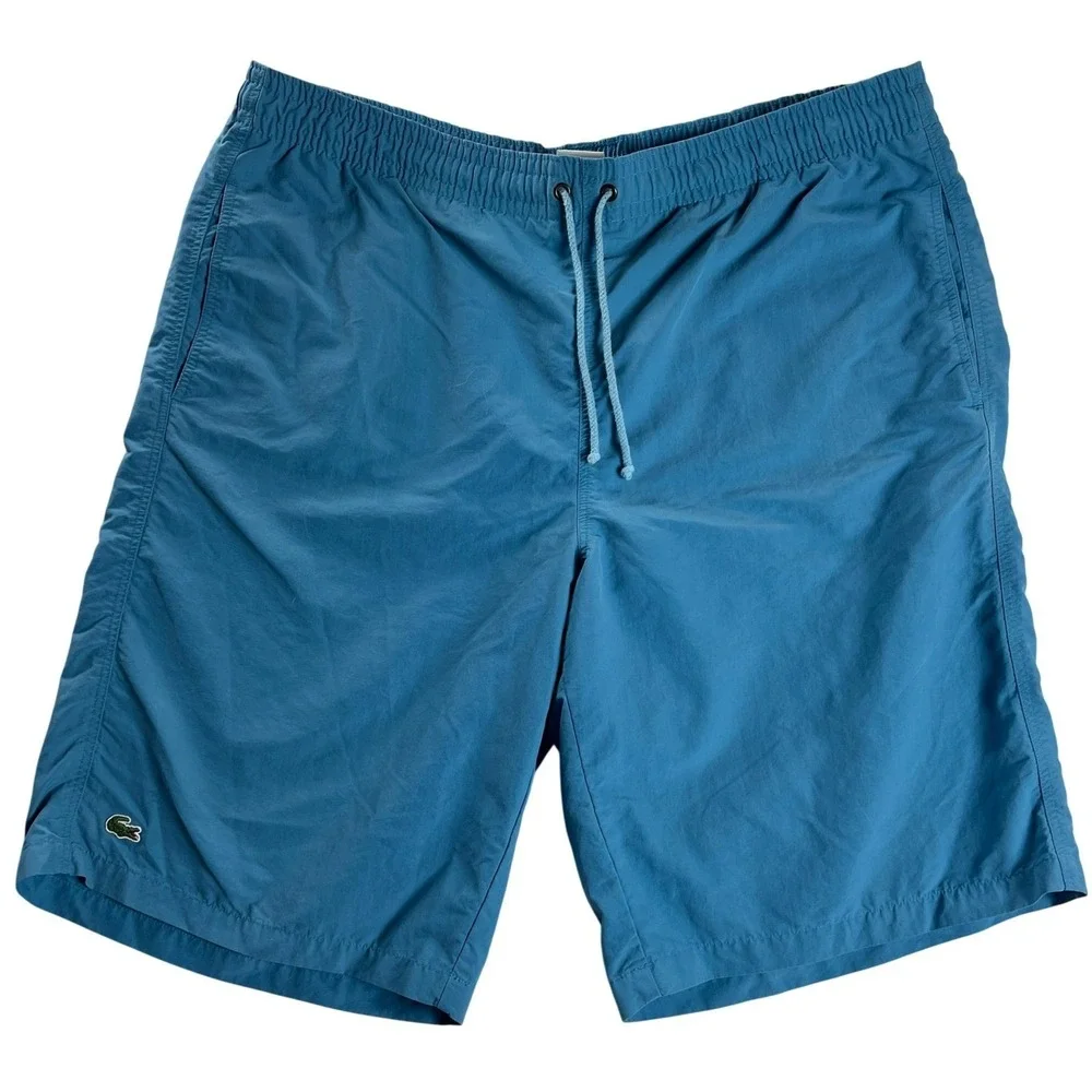 Lacoste Swim Trunks Blue Nylon Drawstring Mesh Lined‎ Men's Size 7 XL